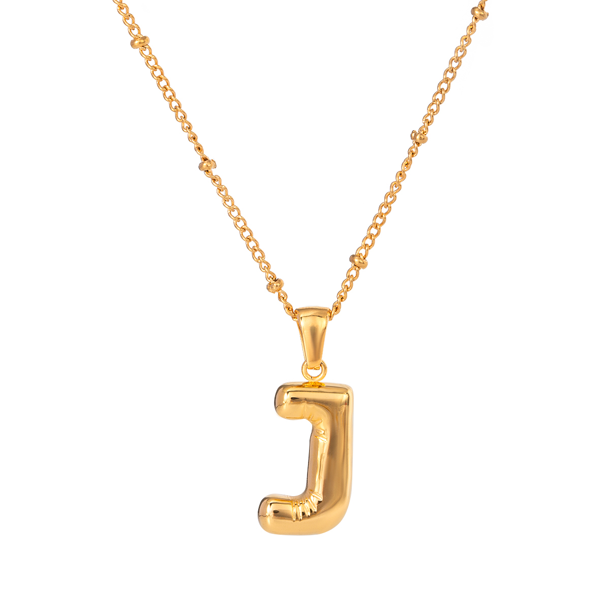 Or / Collier avec pendentif en forme de lettre J en acier inoxydable plaqué or 18 carats pour femme, style simple et décontracté, 1 pièce Image10